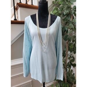 Jennifer Lopez Womens Blue 100% Modal Long Sleeve Round Neck Top Blouse Size 3X